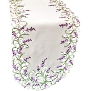 Camino de mesa con lavanda lila flores bordado en crema, 14 by 54 inch, se puede lavar a máquina.