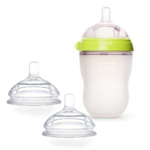 Comotomo Natural Feel Bundle – 2 Artículos: Verde – Biberón de 8 oz, extra Pack Medium Flow Pezones