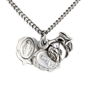 Heartland plata de ley Grande Triple Slide Rosa con Milagrosa colgante + hecha en Estados Unidos + cadena elección