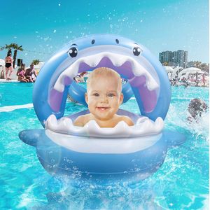 TRSCIND Flotador de piscina para bebé, flotador hinchable de tiburón, flotador para bebé, con toldo para niños pequeños (6 – 36 meses)