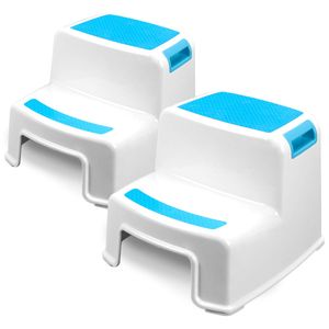 2 taburetes para niños de dos pasos, color azul, para niños, para baño, cocina y entrenamiento de inodoro, pies antideslizantes, agarre de fricción co