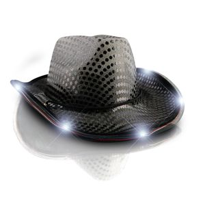 LED Flashing Sombrero Vaquero con Negro lentejuelas por blinkee
