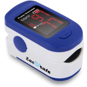 Zacurate 500BL - Monitor de saturación de oxígeno en la sangre con oxímetro de pulso con baterías y cordón incluido (azul marino)