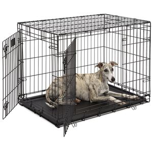 Jaula resistente de metal Midwest para perro, jaula con una y doble puerta con panel divisor, la superficie es antideslizante y a prueba de derrames l