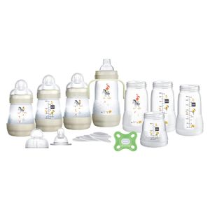 MAM"Grow with Baby" Set de regalo para bebé (19 piezas), 5 oz y 9 oz biberones anticólicos, 0-4 meses cómodo chupete unisex, color blanco