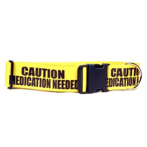 Amarillo diseño de perro 2" Caution medicación necesaria para perro Collar 1" Fits cuello 18 a 28," grandes y anchas