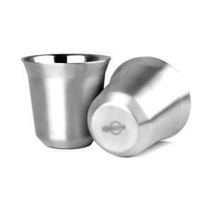 recaps 2pcs/pack doble pared acero inoxidable taza Espresso Set, 80 ml, Plateado
