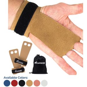 Kayana - Agarres de mano de 2 agujeros de piel para gimnasia - Protección de palma y muñequera para entrenamiento cruzado, pesas rusas, levantamiento