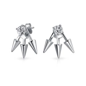 Bling Jewelry – Spike moderno plata CZ arete Chaquetas, rodio con destellos plateados, gris, MDR-3862E-001-S