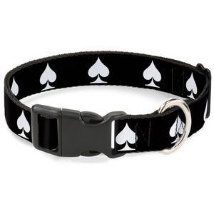 Buckle-Down Plastic Clip Collar - Spade Black/White - 1/2" Wide - Fits 9-15" Neck - Large