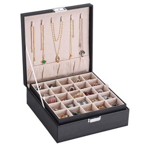 BEWISHOME SSH11 - Organizador de pendientes para gemelos, anillos, colgantes, cadena, 50 ranuras, 6 ganchos para collares, 2 bandejas apilables