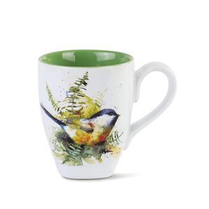 Spring Chickadee - Taza de cerámica brillante, color verde acuarela