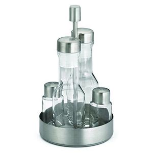 Tablecraft 153 m – Juego de aceitera y vinagrera (con sal y pimienta Shaker rack, 9-Ounce, Plata