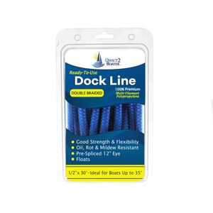 1/2" x 30' – Azul – Doble trenzado polipropileno Dock Line – para barcos de hasta 35' – Accesorios de barco