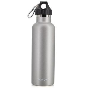 TOPOKO Colored Non-Rusty Stainless Steel Vacuum Water Bottle Double Wall Insulated Thermos, Sports Hike Travel, Leak Proof, BPA Free, 25 oz, Grey