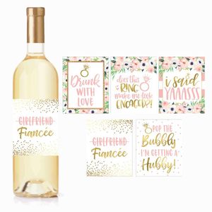 5 fiesta de compromiso etiquetas de vino de regalo pegatinas, lindo oro rosa recién Engaged, suministros de decoración para parejas hombre mujer I 'm