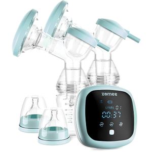 Zomee - Bomba de leche eléctrica doble - Masaje estimulante de flujo de leche con 9 modos y velocidades expresos - Protectores de cojín cómodos, panta