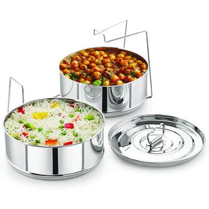 Instant Pot olla de presión de acero inoxidable con inserto apilable de vaporera y tapa