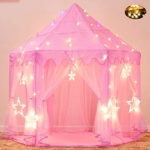 Tienda de campaña de princesa para niñas, castillo de hadas, para niños, gran casa de juegos hexagonal con pequeñas luces de estrella, juguetes para n