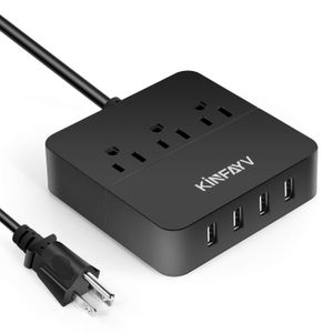KINFAYV Power Strip with 4 USB Ports & 3 Outlets - Portable USB Strip Surge Protector Desktop Charging Station USB Power Cord with On/Off Switch & 5 F