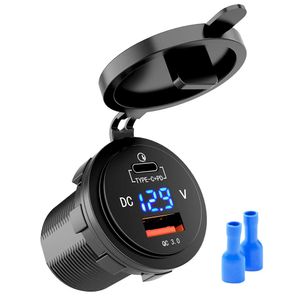 MICTUNING 36W Fast PD USB-C Cargador de Coche con USB Quick Charge 3.0 + Tipo C Cargador Socket w/LED Digital Voltímetro Compatible con iPhone iPad Pi