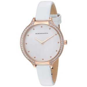 BCBGMAXAZRIA - Reloj de cuarzo para mujer, acero inoxidable y piel, color: blanco (modelo: BG50678008)