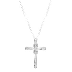 Colgante de cruz de diamante redondo de 0,07 quilates (cadena de plata incluida)
