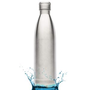 Kuel Stainless Steel Water Bottle (24oz/750ml) - Double-Wall & Vacuum Insulated - Sterling Silver - Eco-Friendly Water Canteen No BPA or Toxins! No Co