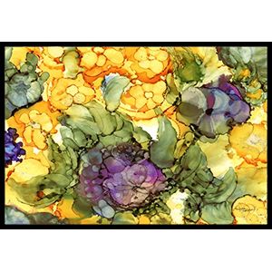 Tesoros de la Caroline 8958 Mat abstracto flores púrpura y amarillo para interiores o exteriores Mat, 18" H x 27" W, multicolor