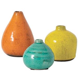 Sullivans juego de jarrones de cerámica, diversos tamaño, colores aguamarina, naranja, verde, juego de 3 (CM2219)