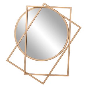 Espejo retrovisor de pared rectangular y círculo dorado