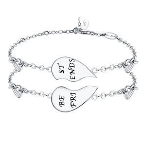 NINAMAID - Juego de 2 pulseras de amistad con grabado "Best Friends" de plata de ley 925, diseño de medio corazón