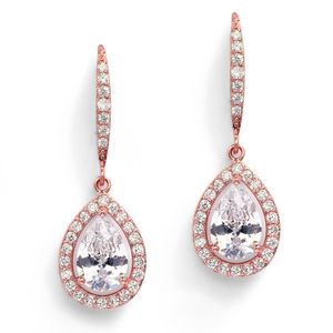 mariell Pera CZ boda nupcial lágrima arete – 14 K Rose Gold Plated Real de Joyería