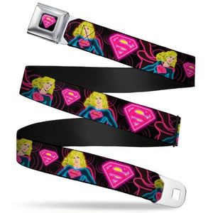 Buckle-Down - Cinturón de seguridad para hombre, diseño de superchica con postes eléctricos, color negro, rosa, amarillo, azul