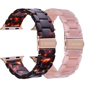 V-Moro Compatible iWatch Band Mujer Hombre Moda Resina iWatch Band Pulsera Metal Acero Inoxidable Oro Rosa Hebilla iWatch Serie 3 Serie 2 Sport&Editio