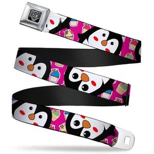 Buckle-Down Seatbelt Belt - Penguins w/Cupcakes Fuchsia/Multi Color - 1.0" Wide - 20-36 Inches in Length