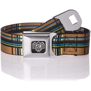 BD Logo de alas close-up negro, cepillado plata cinturón de seguridad cinturón – Plaid tan cincha estándar, Estándar, Multicolor