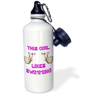 3dRose wb_150755_1 - Botella de agua para natación con texto en inglés "This Girl Likes Swimming-Sports Water Botella", 283 ml, color blanco