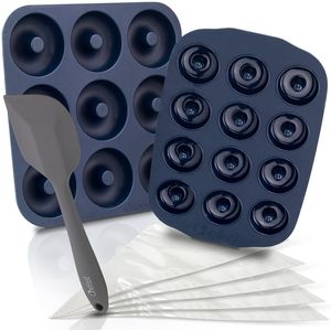 Chefast - Juego de cacerola antiadherente para donut: cacerolas de silicona grandes y mini sin BPA, espátulas y 5 bolsas de repostería, moldes para ho