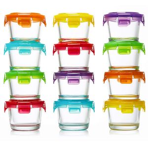 Recipientes de vidrio para almacenamiento de alimentos para bebés con tapas, juego de 12 unidades, recipientes de vidrio de 4 onzas | Almacenamiento e