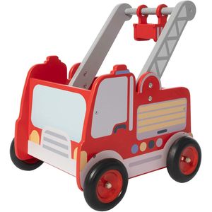 Labebe Camión de bomberos rojo de madera para bebé – 2 en 1 Juguetes de empuje y tirón para niños de 1 a 3 años de edad