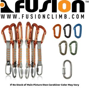 Fusion Climb - Juego de 6 mosquetones de acero inoxidable de 4.3 in con eslabones rápidos de 1/4 pulgadas, color naranja