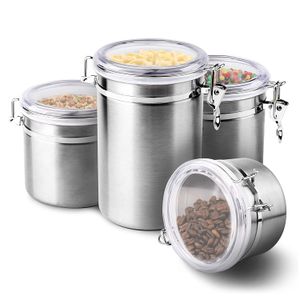 Juego de recipientes herméticos de almacenamiento de alimentos de acero inoxidable., 4 Piece