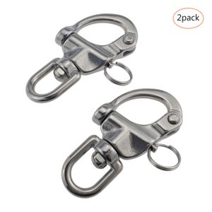 keehui Pair 2-3/4inches Swivel Eye Snap Shackle Quick Release Bail Rigging Sailing Boat Marine 316 Stainless Steel for Sailboat Spinnaker Halyard