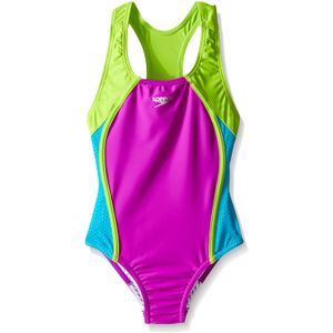 Traje de baño de una pieza de Speedo para chicas, empalme de malla, correa gruesa