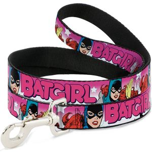 Buckle-Down Pet Leash - Batgirl Bubble Letters w/Stars Pink/White - 4 Feet Long - 1/2" Wide