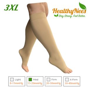 HealthyNees - Calcetines de compresión de 15 a 20 mmHg de grado medio, extra anchos, grandes, talla grande, para pantorrilla, pierna, hinchazón, circu