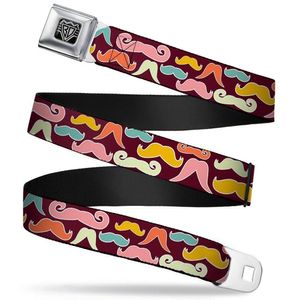 Buckle-Down Seatbelt Belt - Mustaches Brown/Multi Pastel - 1.0" Wide - 20-36 Inches in Length