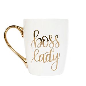 Boss Lady taza de café dorada grande con asa bonita para taza de té, chica o chica Boss Babe regalos para mujer Decor 16 onzas hueso fino China leído