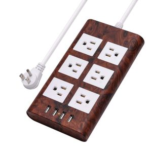 Cable de extensión de enchufe plano con cable de sujeción de 9,8 pies 1080J con 6 salidas y 4 USB cargador rápido 3000 W 15 A para iPhone, iPad, hogar